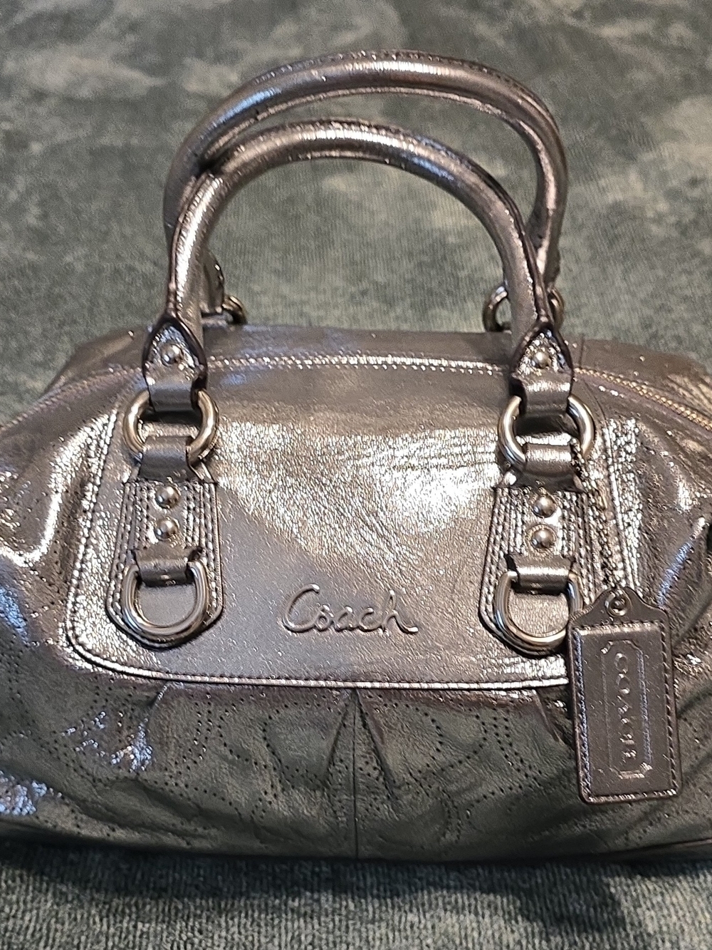 Coach Shiny Pewter Leather Satchel